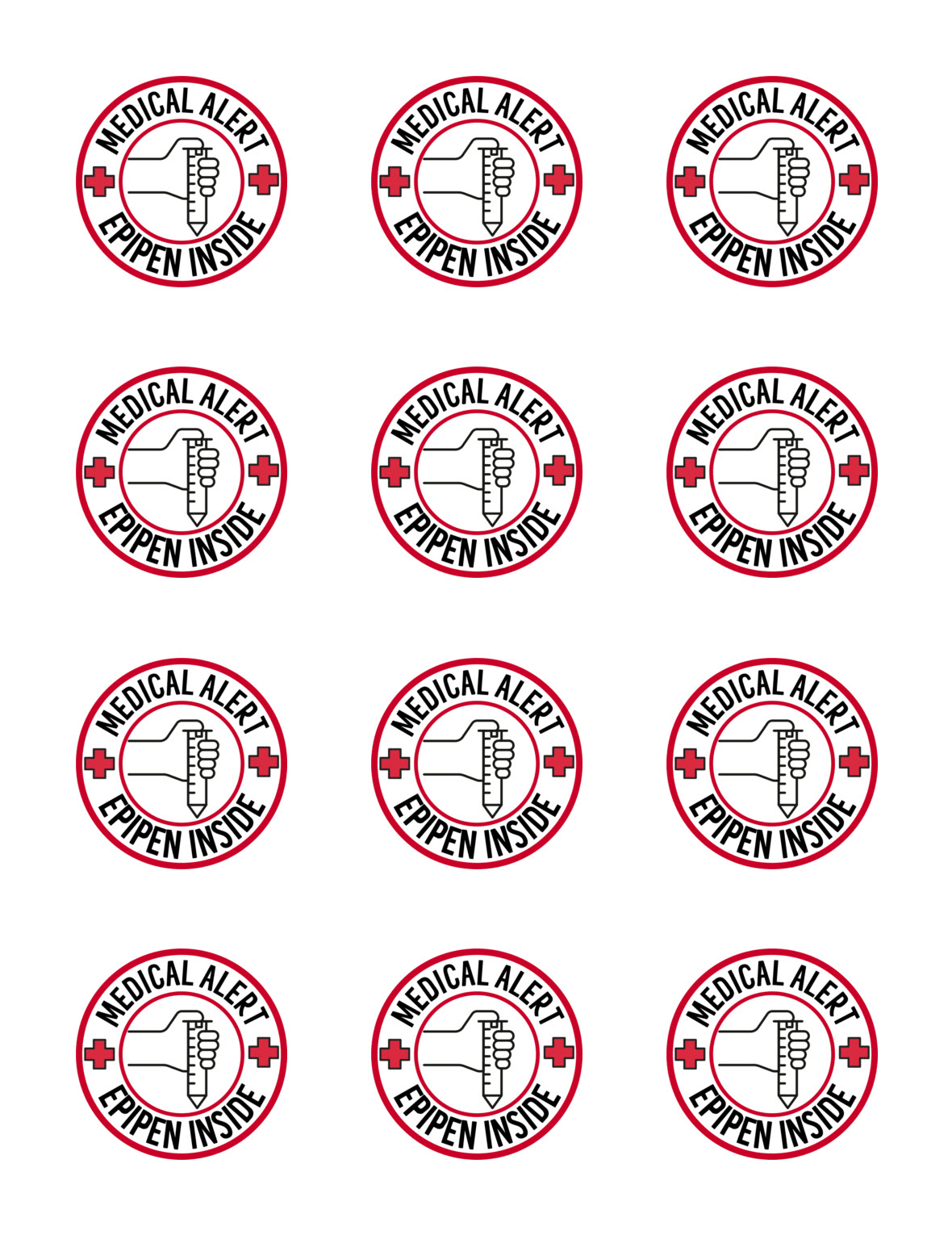 EpiPen Medical Alert Printable Sticker Sheet