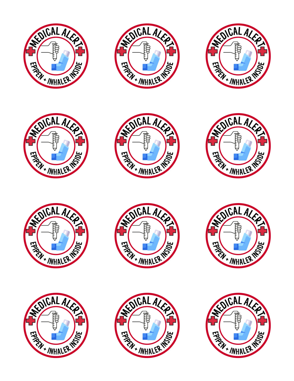 EpiPen and Inhaler Printable Sticker Sheet