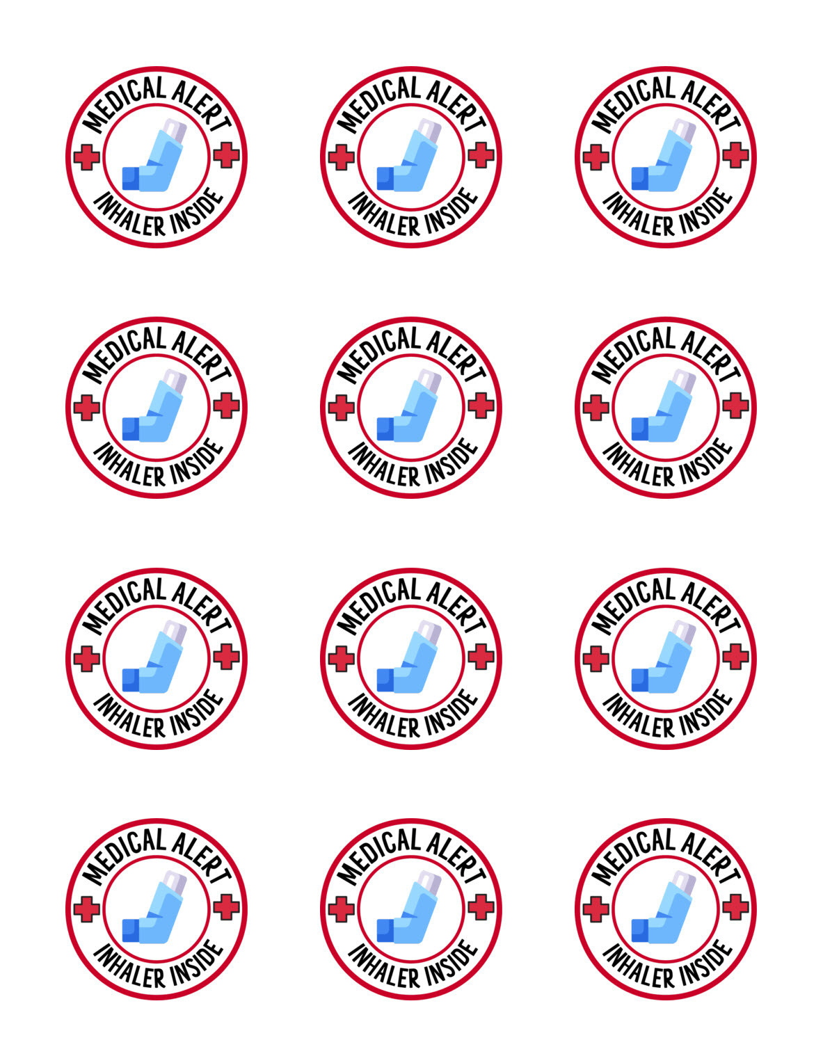 Inhaler Medical Alert Printable Sticker Sheet