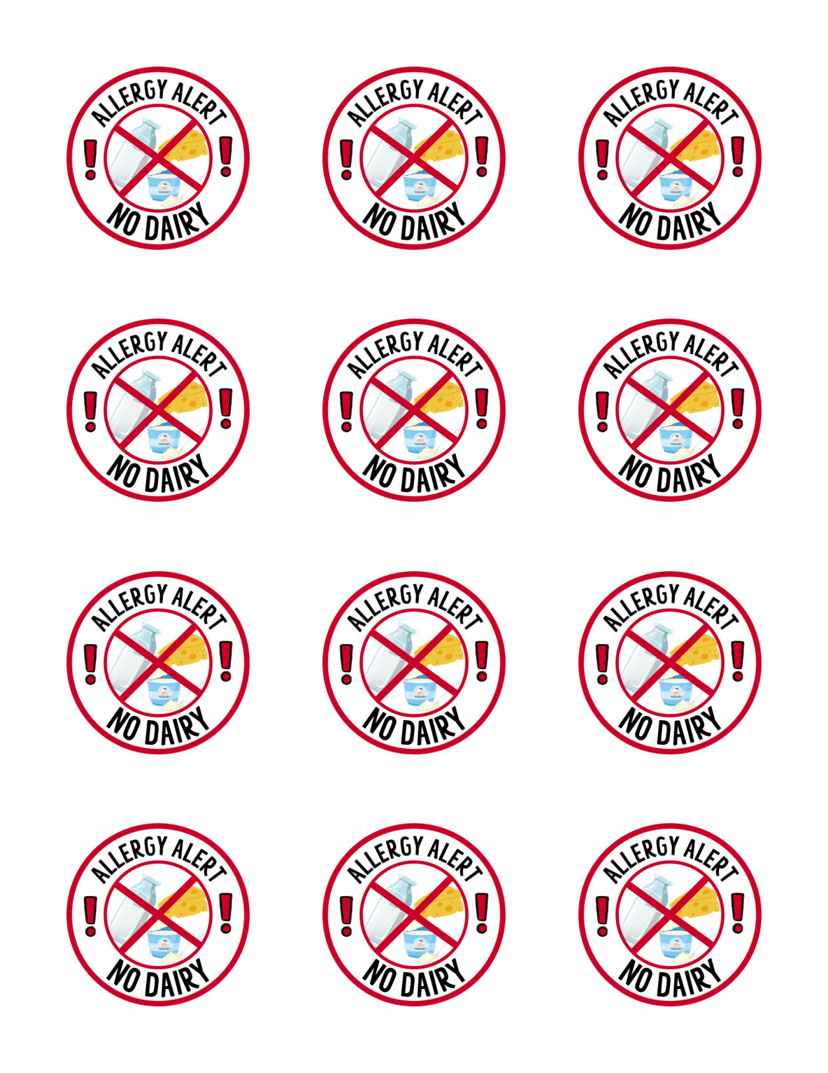 No Dairy Printable Sticker Sheet