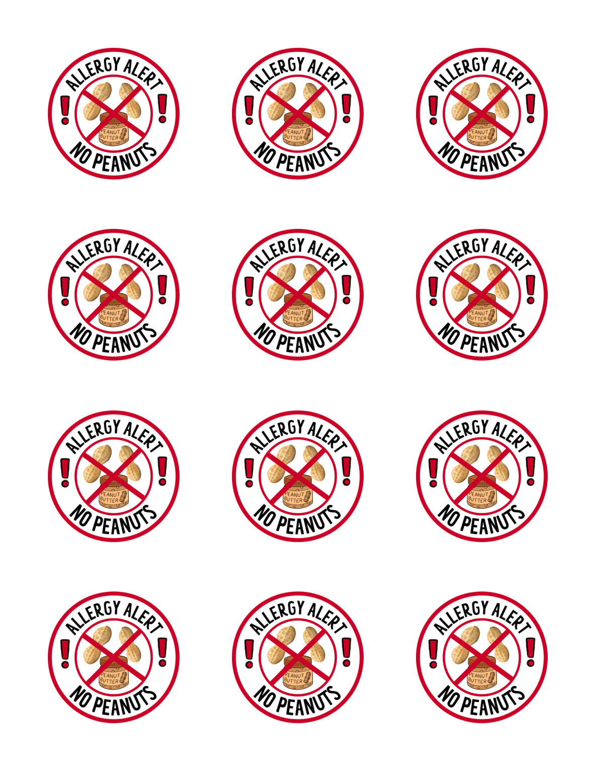 No Peanuts Printable Sticker Sheet