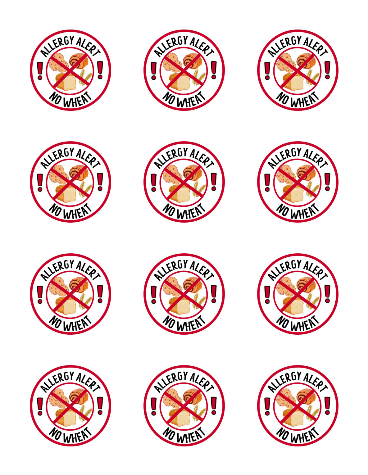 No Wheat Printable Sticker Sheet