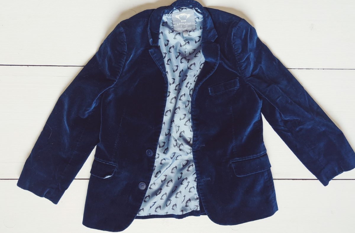 Blue velvet suit jacket for kids by Appaman