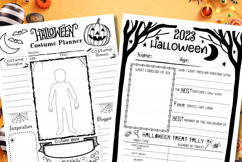 Kids Halloween Activity Sheets on Orange Pumpkin Background